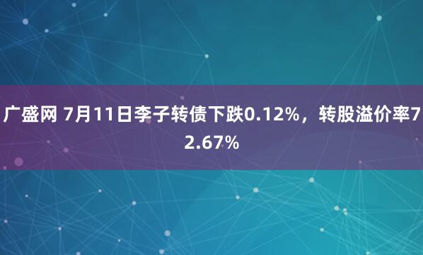 广盛网 7月11日李子转债下跌0.12%，转股溢价率72.67%