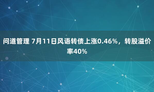 问道管理 7月11日风语转债上涨0.46%，转股溢价率40%