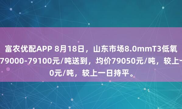 富农优配APP 8月18日，山东市场8.0mmT3低氧铜杆报价79000-79100元/吨送到，均价79050元/吨，较上一日持平。